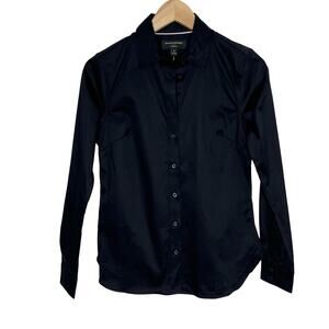 Banana Republic Long Sleeve Button Up Shirt Womens 0 Black Tailored Fit Cotton